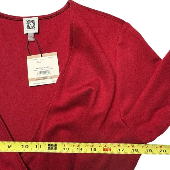 NWT Anne Klein Faux Wrap Midi Sheath Dress 12 Titan Red Stretch Knit *Read - Picture 4 of 11